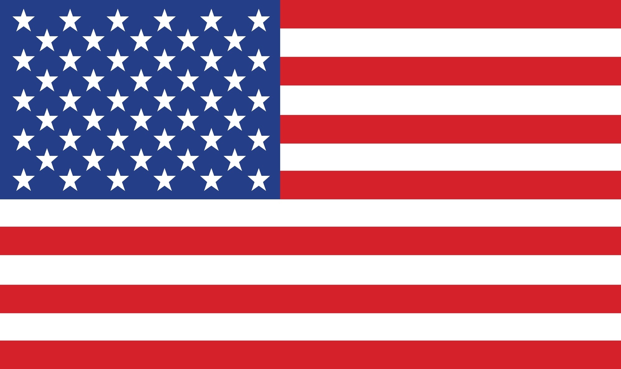 The American flag features 13 horizontal stripes in red and white and a blue canton with 50 white stars, symbolizing the states.